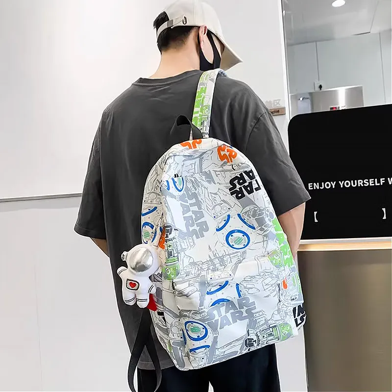 SURELAPTOP Nylon Backpack Unisex Black/Blue & White/Orange & White-12