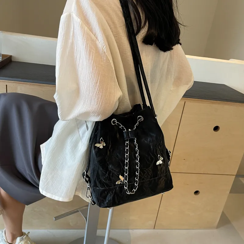 SURELAPTOP PU Backpack Shoulder Bag Regular Women's Black/Ecru/Silver/Green-2