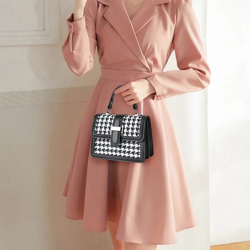 SURELAPTOP PU Small Square Bag, Crossbody Bag Small Size Women's Checkerboard/Houndstooth/Diamond/Print-9