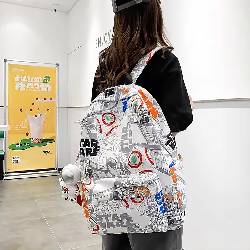 SURELAPTOP Nylon Backpack Unisex Black/Blue & White/Orange & White-16
