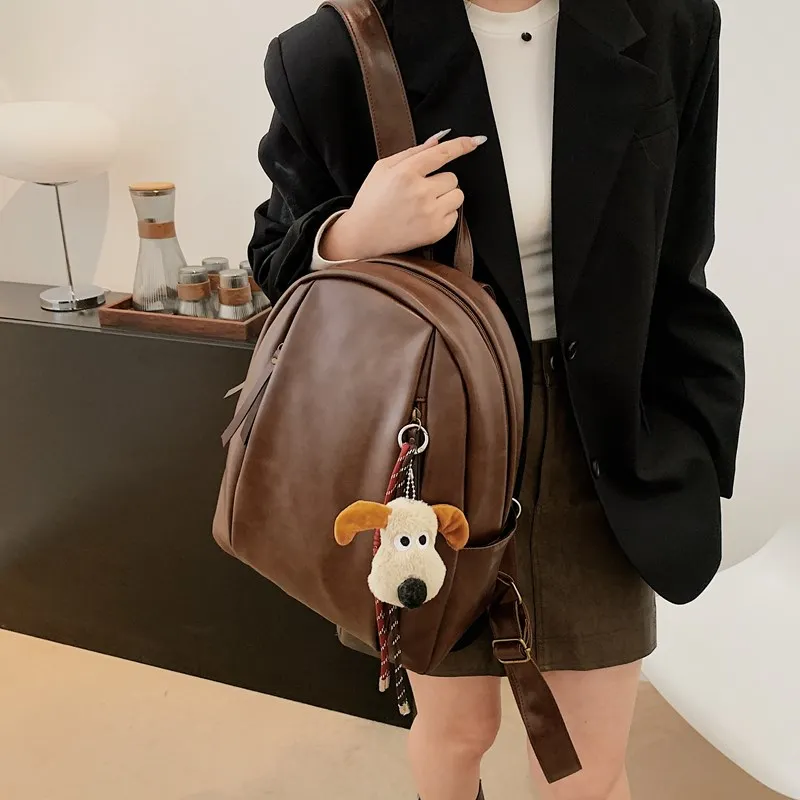 SURELAPTOP PU Backpack Backpack Travel Bag Laptop Bag Women's Black/Light Brown/Dark Brown-7