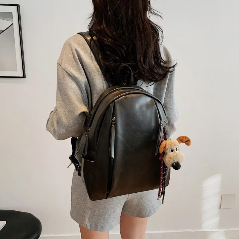 SURELAPTOP PU Backpack Backpack Travel Bag Laptop Bag Women's Black/Light Brown/Dark Brown-5