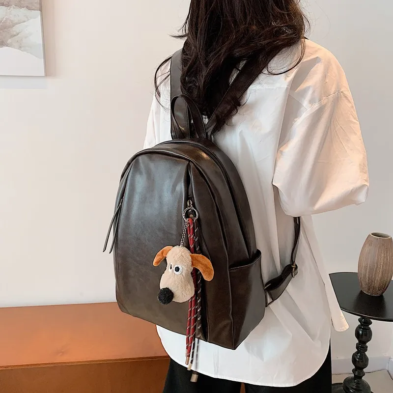 SURELAPTOP PU Backpack Backpack Travel Bag Laptop Bag Women's Black/Light Brown/Dark Brown-15