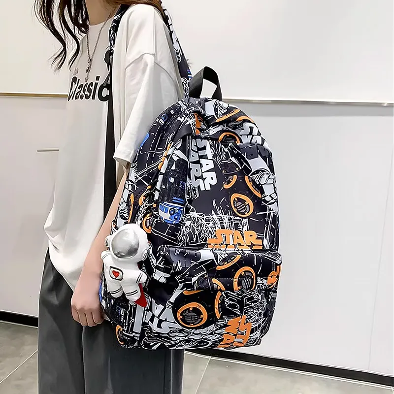 SURELAPTOP Nylon Backpack Unisex Black/Blue & White/Orange & White-6