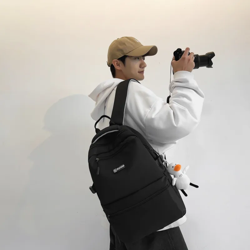 SURELAPTOP Nylon Backpack Unisex Ecru/Black-6