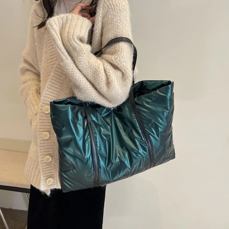 SURELAPTOP Cotton Shoulder Bag Tote Shoulder Bag Large Size Women's White/Black/Green/Silver-3