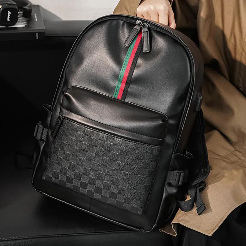SURELAPTOP Leather Upper PU Laptop Backpack Travel Bag Tubas Men's Embossed Black-6