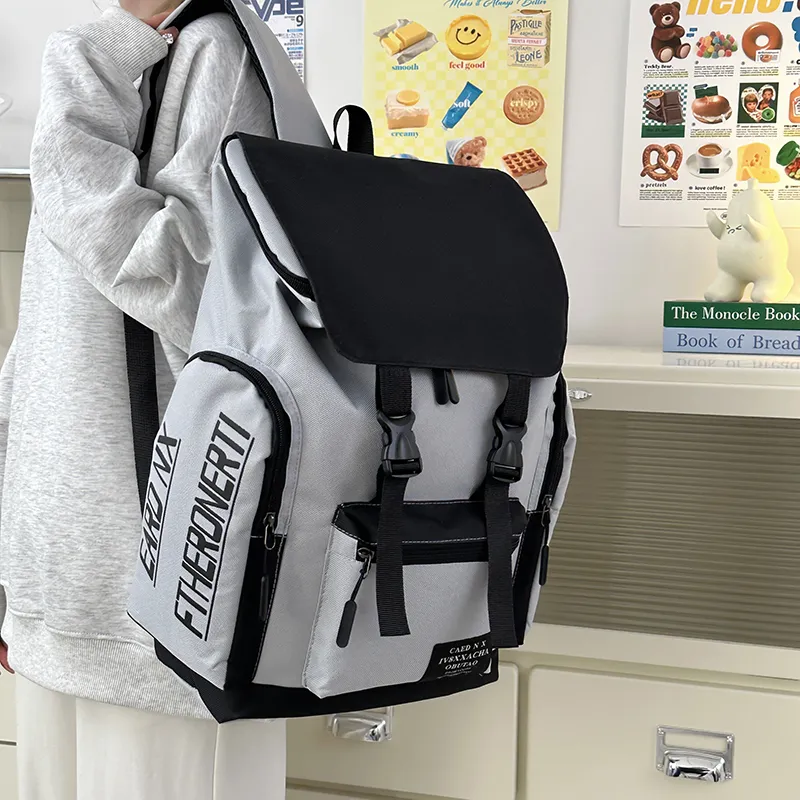 SURELAPTOP Nylon Backpack Unisex Gray/Black-3