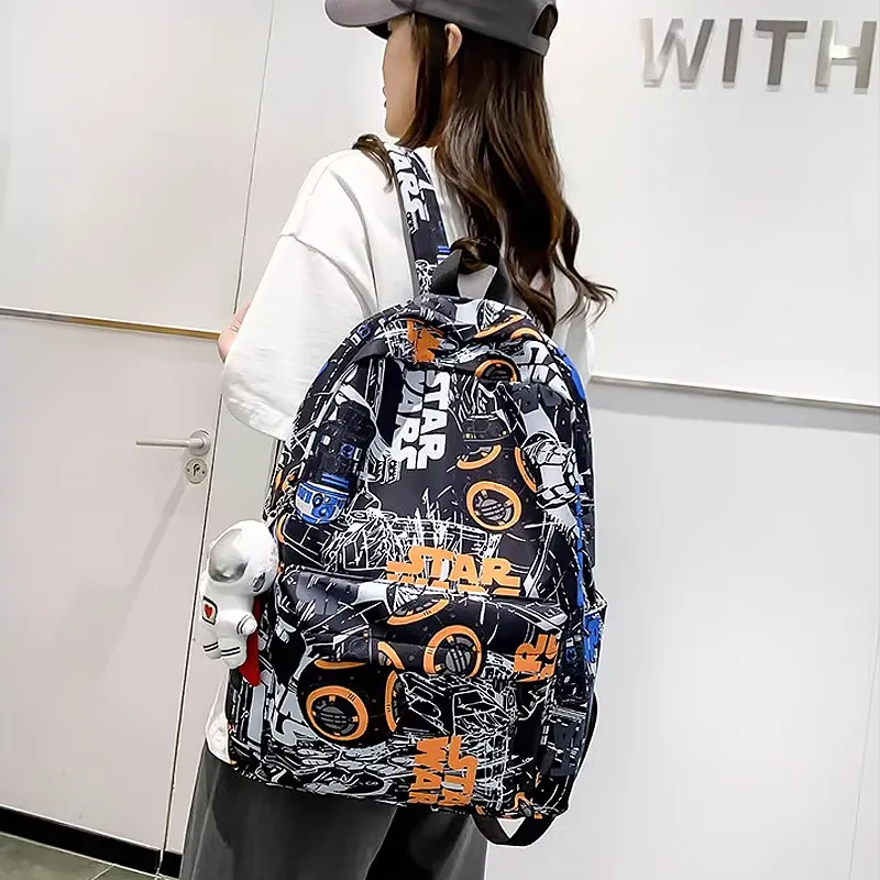 SURELAPTOP Nylon Backpack Unisex Black/Blue & White/Orange & White-5