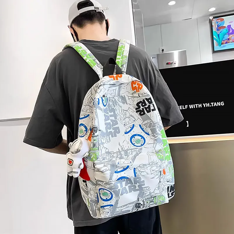 SURELAPTOP Nylon Backpack Unisex Black/Blue & White/Orange & White-11