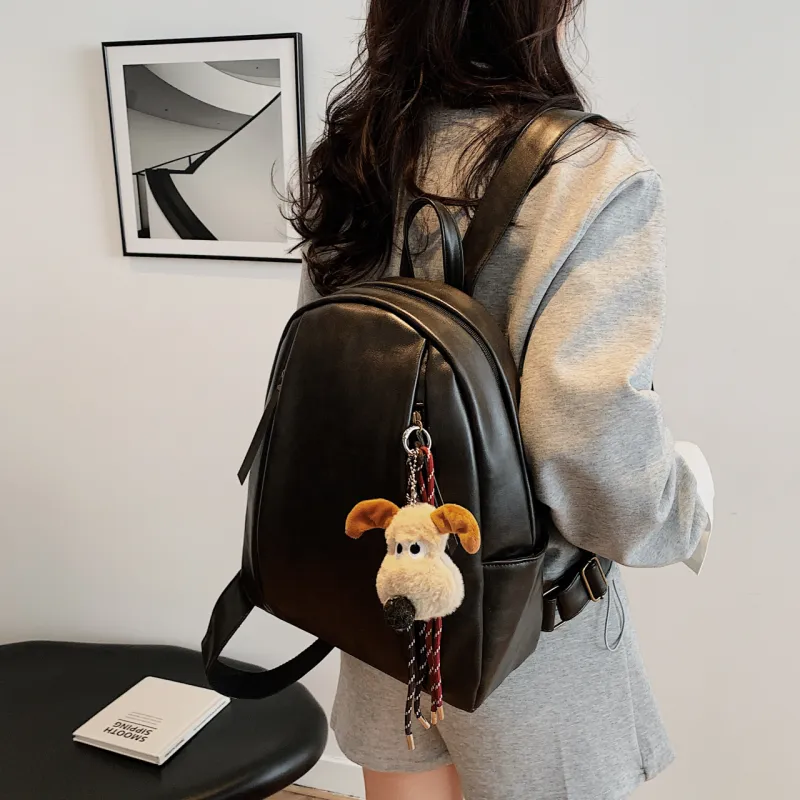 SURELAPTOP PU Backpack Backpack Travel Bag Laptop Bag Women's Black/Light Brown/Dark Brown-3
