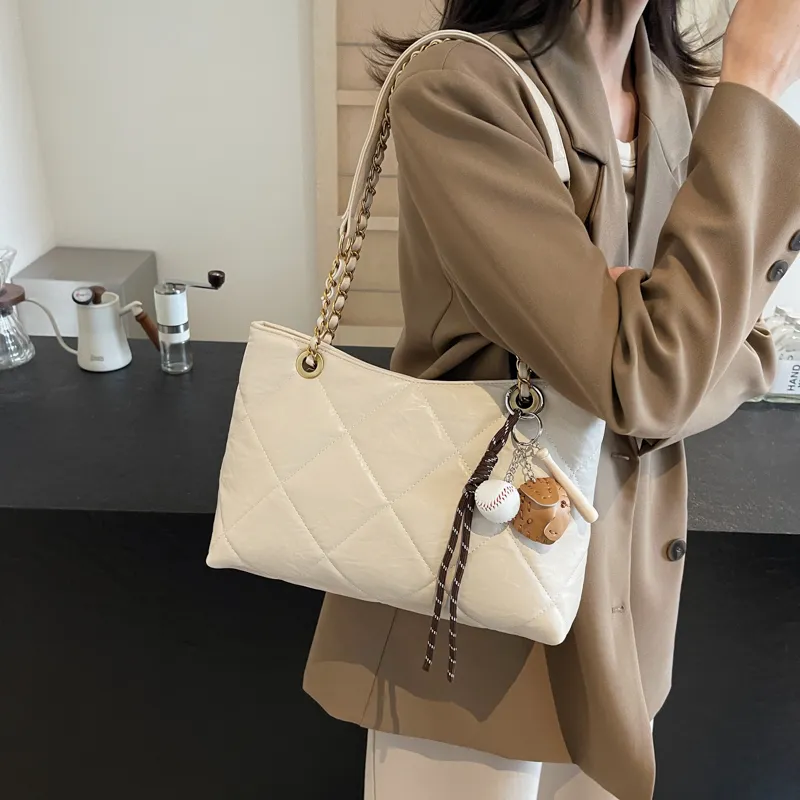 SURELAPTOP PU Shoulder Bag Regular Women's Ecru/Black/Coffee-4