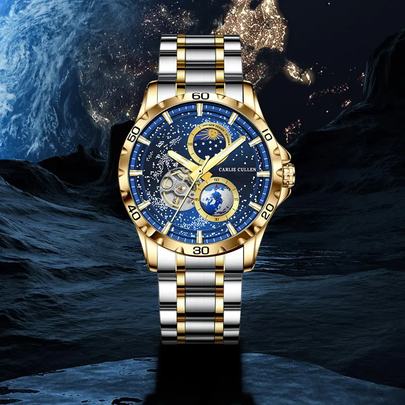 CARLIECULLEN Automatic Mechanical Movement Stainless Steel Watchband Watch Men's Watches Blue Dial-5