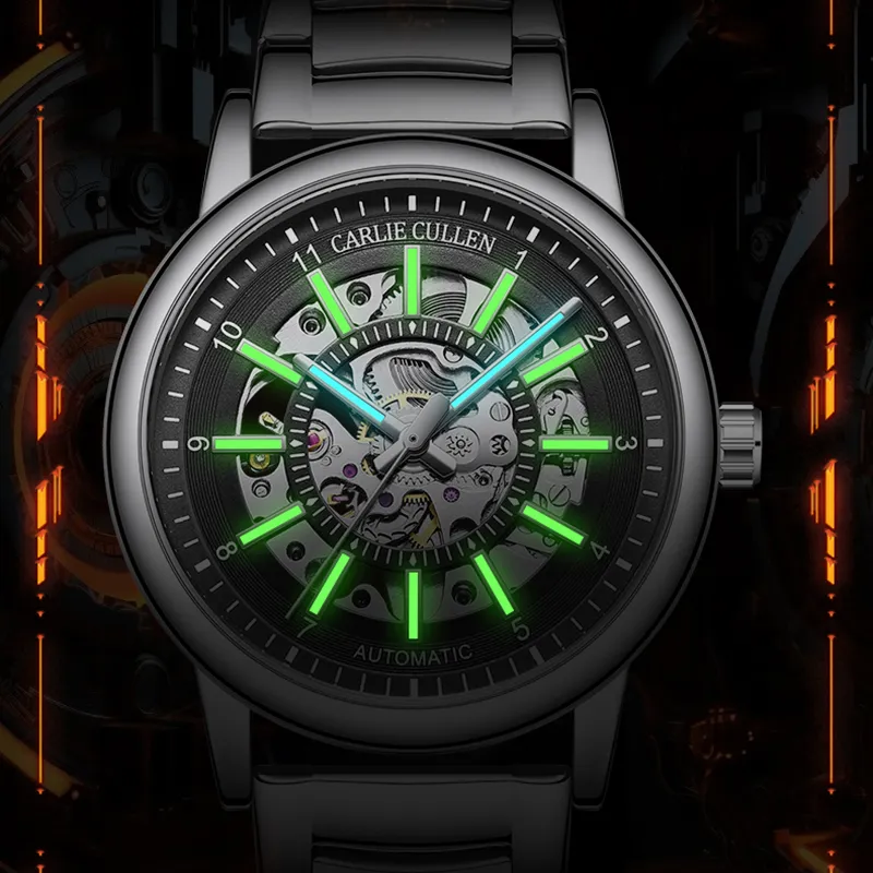 CARLIECULLEN Black Knight Series Automatic Mechanical Movement Stainless Steel Watchband Watch Men's Watches Black Dial-51