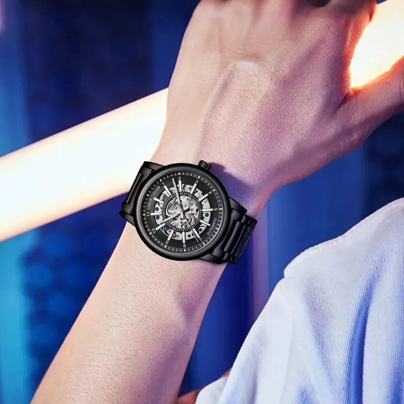 CARLIECULLEN Black Knight Series Automatic Mechanical Movement Stainless Steel Watchband Watch Men's Watches Black Dial-53