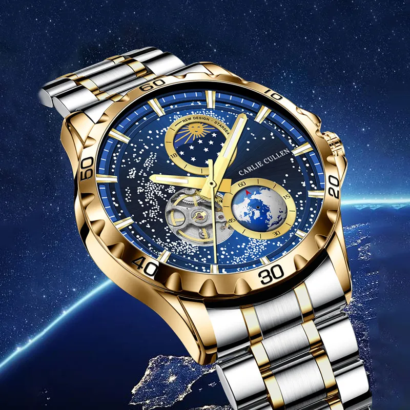 CARLIECULLEN Automatic Mechanical Movement Stainless Steel Watchband Watch Men's Watches Blue Dial-15