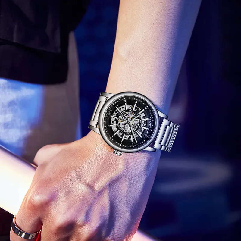 CARLIECULLEN Black Knight Series Automatic Mechanical Movement Stainless Steel Watchband Watch Men's Watches Black Dial-18