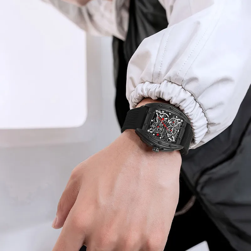 CARLIECULLEN Tourbillon Double Sided Cut Out Mechanical Movement Silicone Strap Watch Men's Watches Black Dial-1