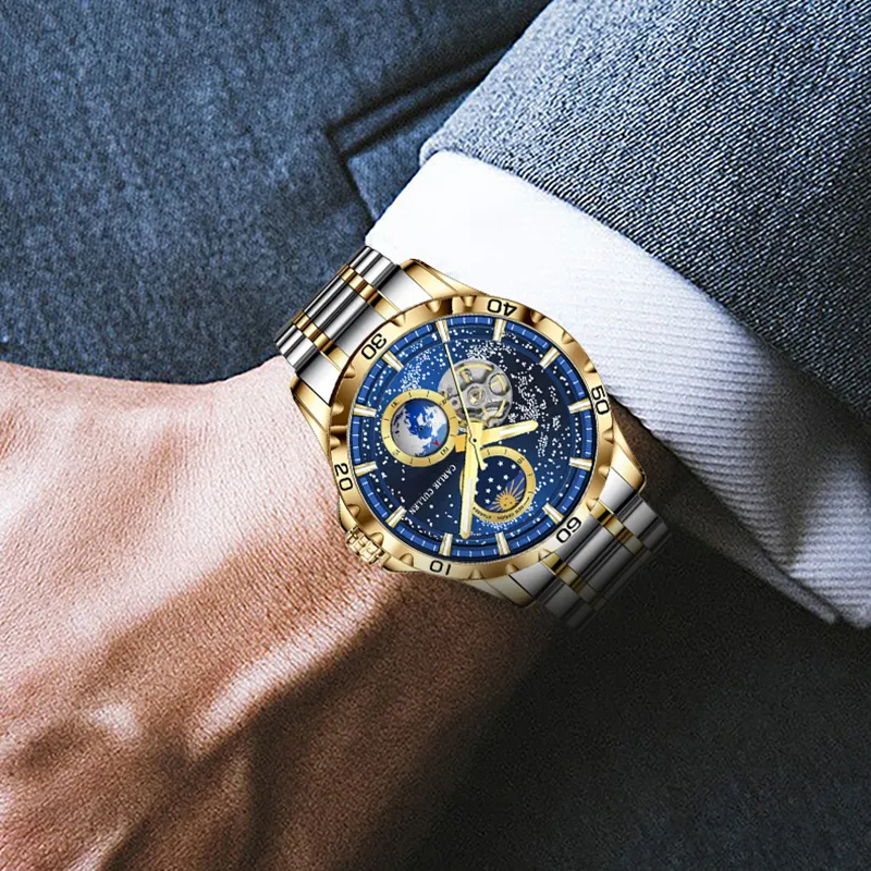 CARLIECULLEN Automatic Mechanical Movement Stainless Steel Watchband Watch Men's Watches Blue Dial-23