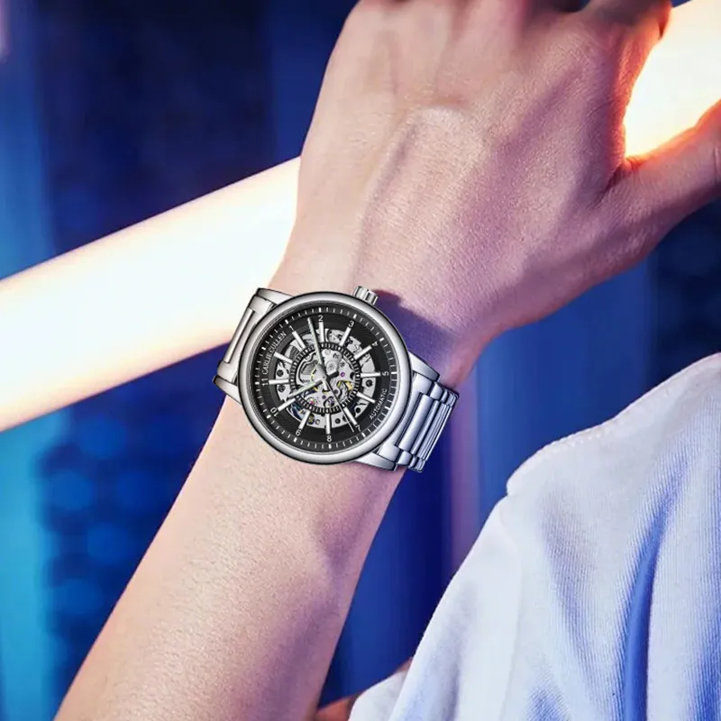 CARLIECULLEN Black Knight Series Automatic Mechanical Movement Stainless Steel Watchband Watch Men's Watches Black Dial-19