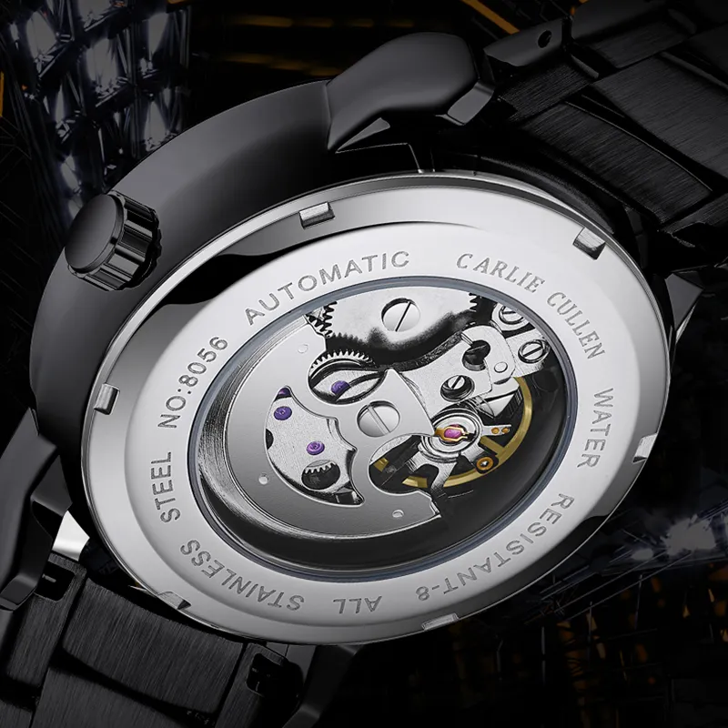 CARLIECULLEN Black Knight Series Automatic Mechanical Movement Stainless Steel Watchband Watch Men's Watches Black Dial-29