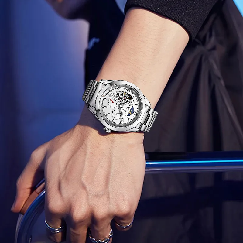CARLIECULLEN Automatic Mechanical Movement Steel Strap Watch Men's Watches White Dial-4