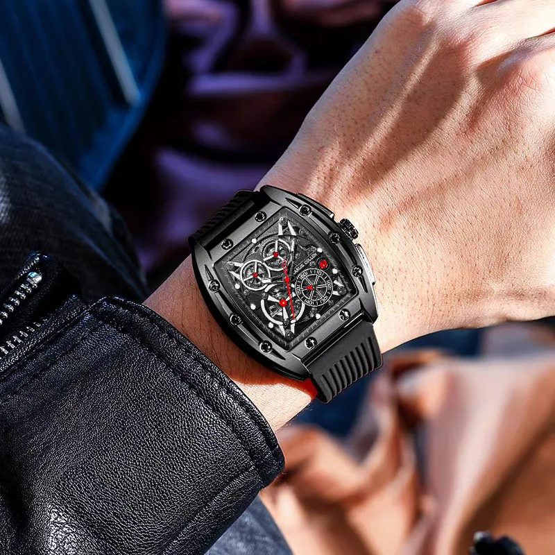 CARLIECULLEN Tourbillon Double Sided Cut Out Mechanical Movement Silicone Strap Watch Men's Watches Black Dial-10