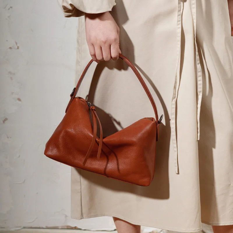 VENOF Genuine Cow Leather Shoulder Bag Dumpling Bag Handbag Small Size Women's Ebony/Kahlo/Desert Brown-14