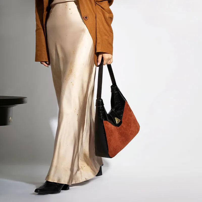 VENOF Cow Leather Shoulder Bag Women's Sand Velvet Brown/Bar Coffee-16