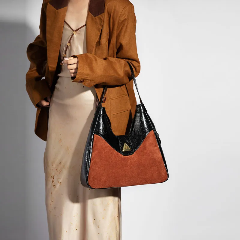 VENOF Cow Leather Shoulder Bag Women's Sand Velvet Brown/Bar Coffee-15