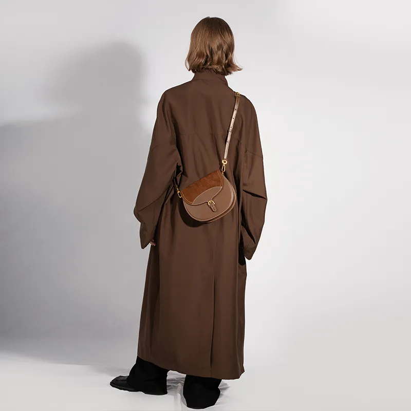 VENOF Cow Leather Saddle Bag, Shoulder Bag Women's Roman Hair/Vanji Coffee-9