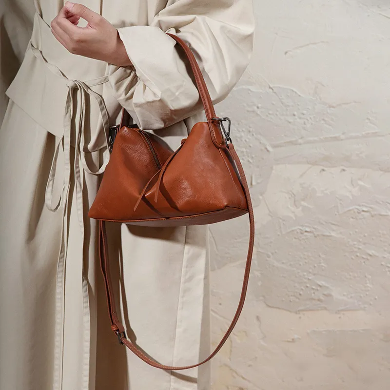 VENOF Genuine Cow Leather Shoulder Bag Dumpling Bag Handbag Small Size Women's Ebony/Kahlo/Desert Brown-13