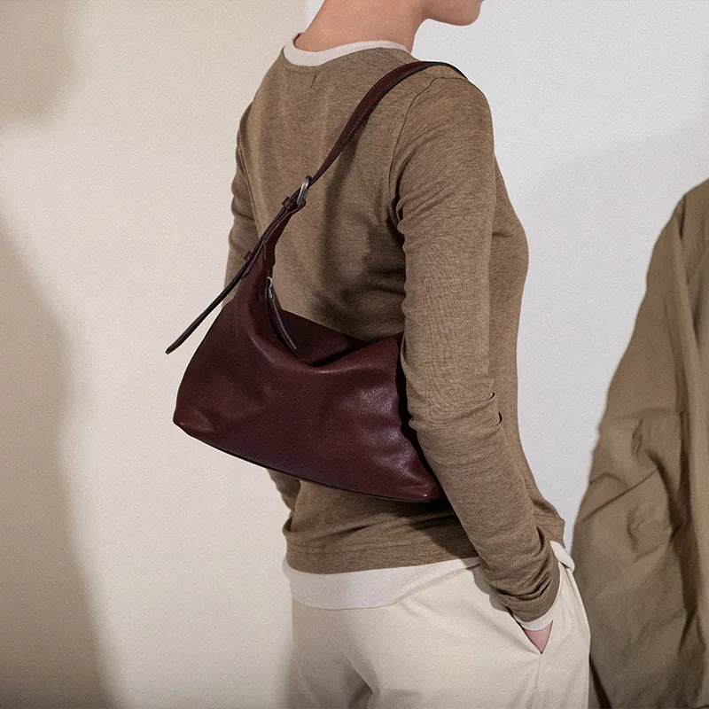 VENOF Cow Leather Shoulder Bag Medium Size Women's Light Tea Brown/Rock Desert Black/Vintage Red-22