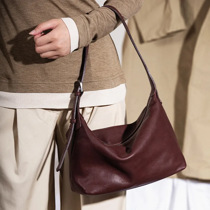 VENOF Cow Leather Shoulder Bag Medium Size Women's Light Tea Brown/Rock Desert Black/Vintage Red-21