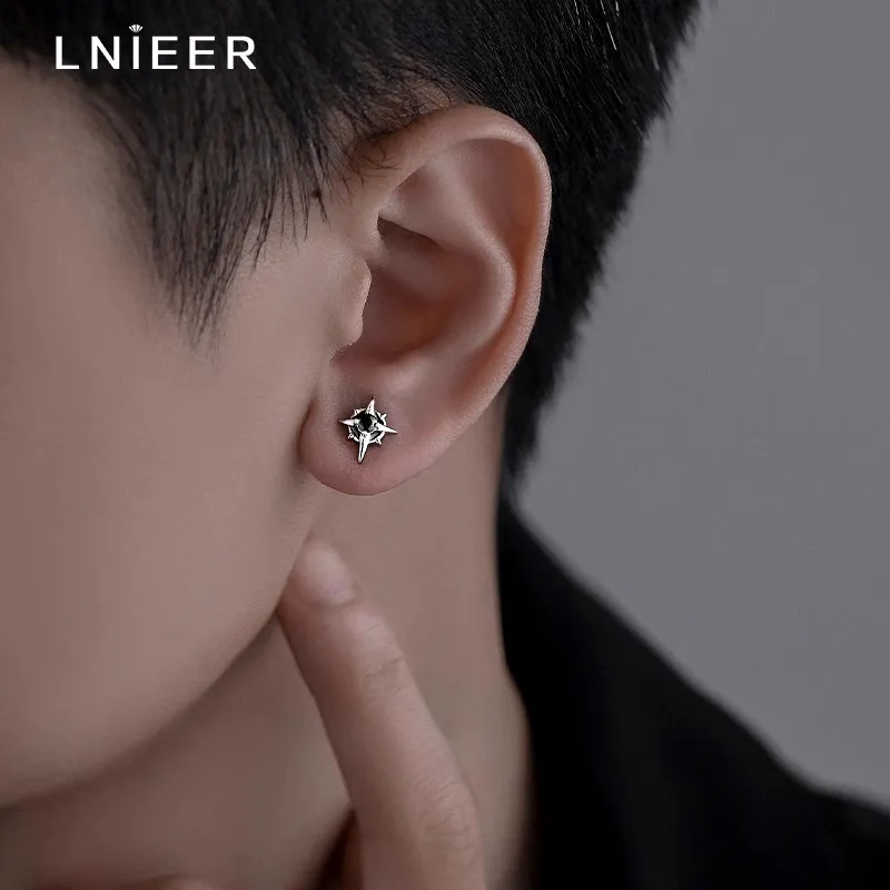 LNIEER S925 Silver Stud Earrings Men's-19