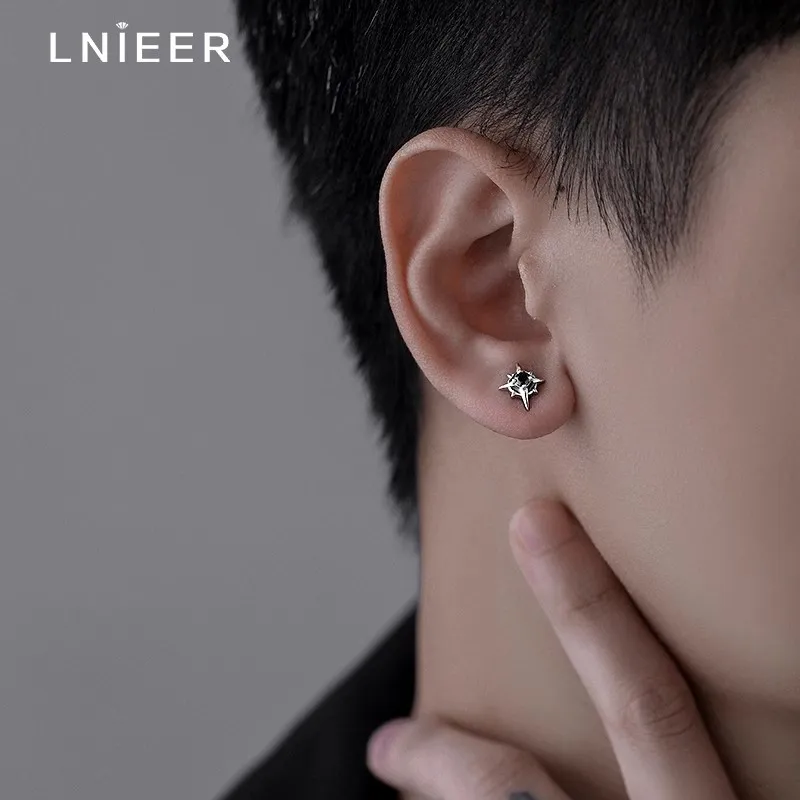 LNIEER S925 Silver Stud Earrings Men's-17