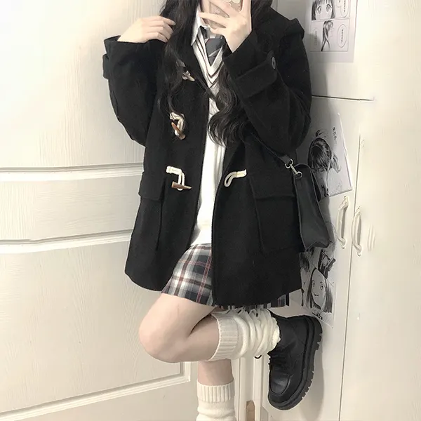 Ice Cream And Whale Coat Women's Black-11