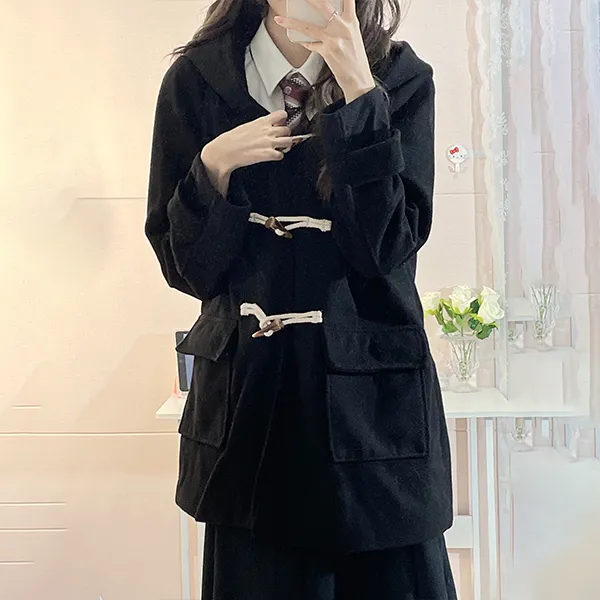 Ice Cream And Whale Coat Women's Black-14