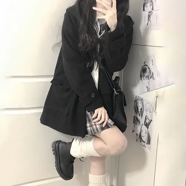 Ice Cream And Whale Coat Women's Black-13