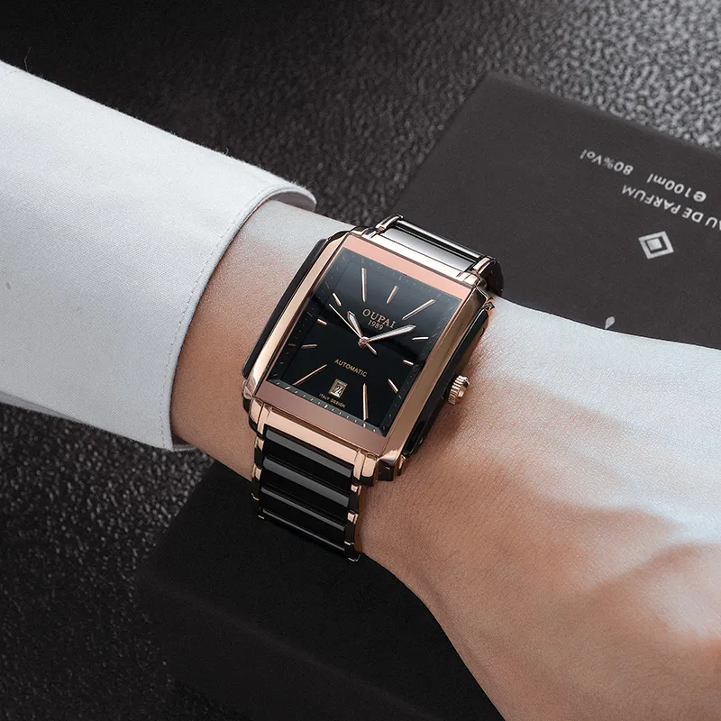 OUPAI Automatic Mechanical Movement Ceramic Strap Watch Men's Watches Black Dial OP80060-1