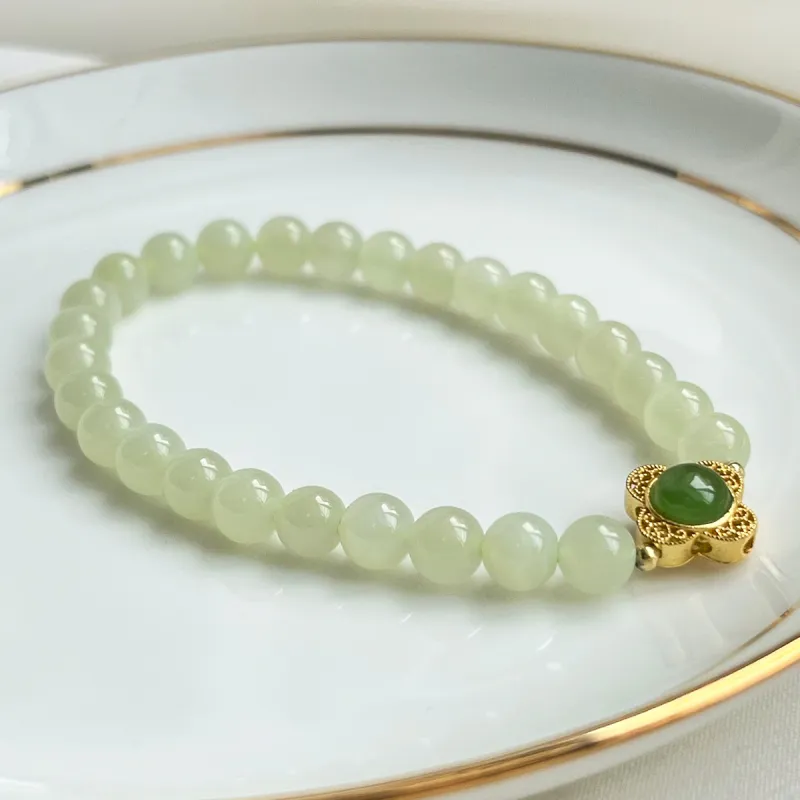 PEARL QUEEN Hetian Jade Bracelets Pale Greenish White Jade Unisex-3