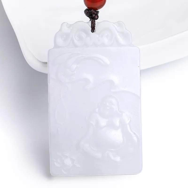 PEARL QUEEN Hetian Jade Pendants Pale Greenish-White Jade Unisex-4