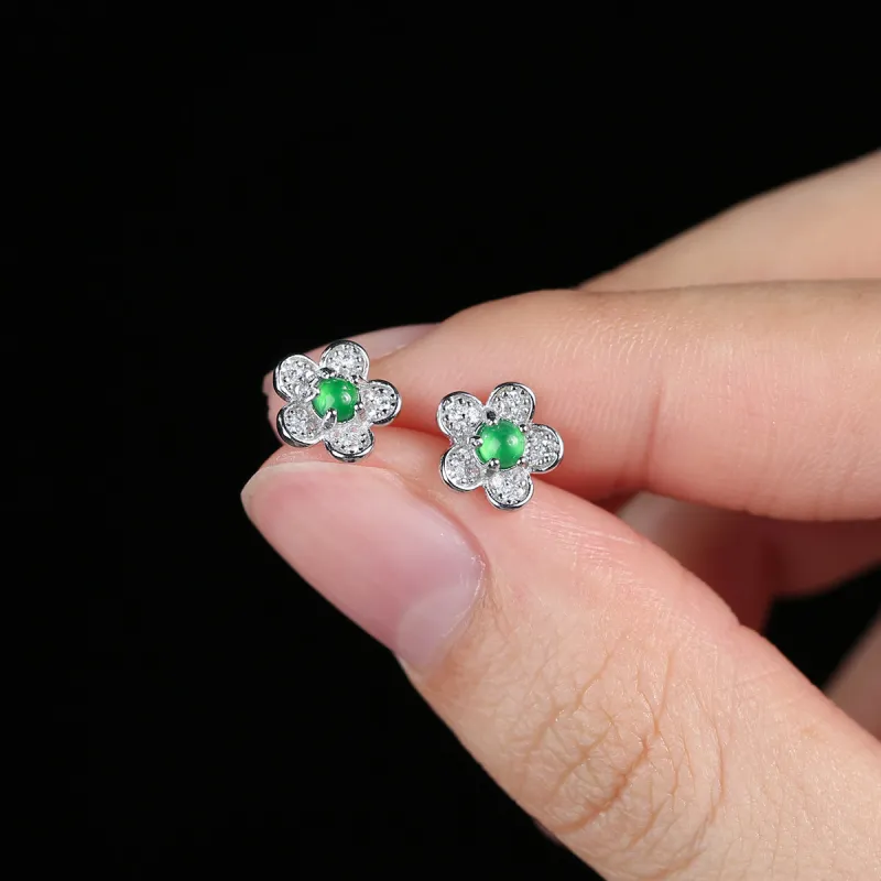 PEARL QUEEN Glutinous Jade Jadeite Stud Earrings Women's-4