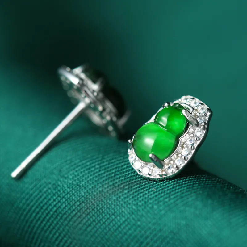 PEARL QUEEN Glutinous Jade Jadeite Stud Earrings Women's-3