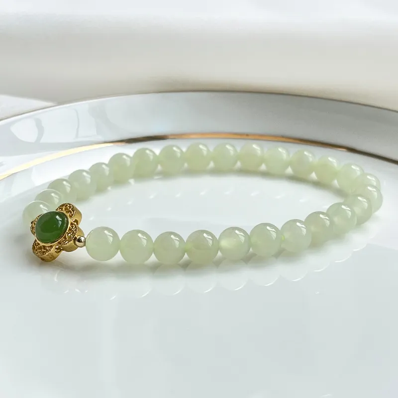 PEARL QUEEN Hetian Jade Bracelets Pale Greenish White Jade Unisex-2