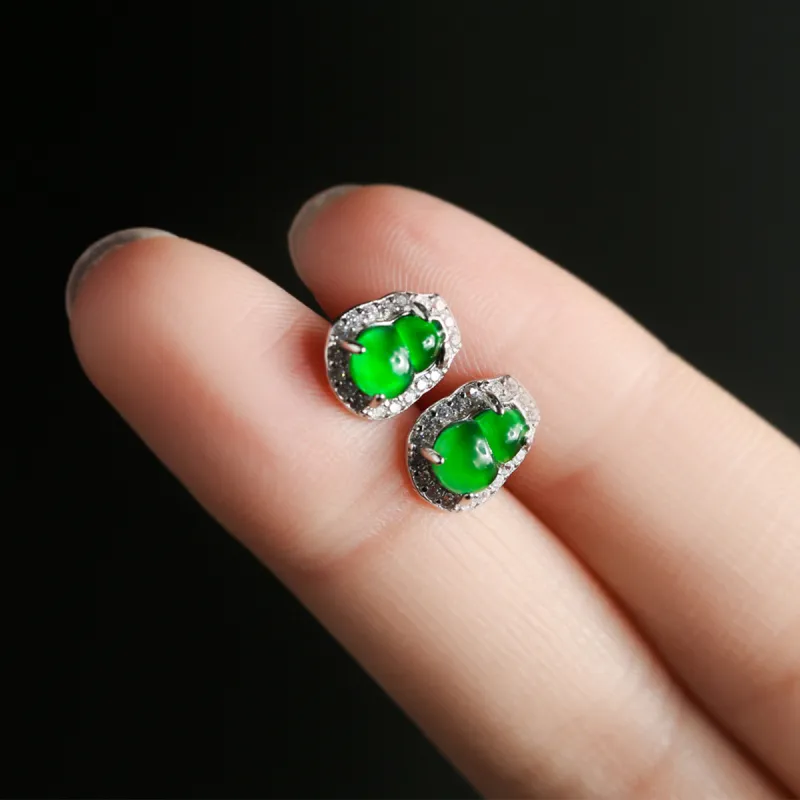 PEARL QUEEN Glutinous Jade Jadeite Stud Earrings Women's-5