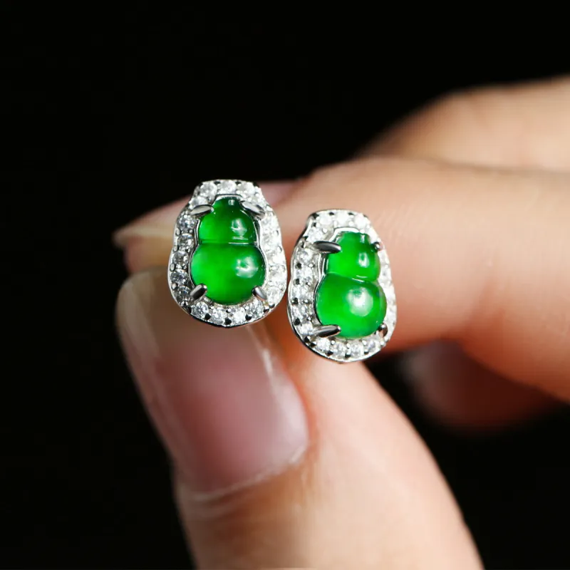 PEARL QUEEN Glutinous Jade Jadeite Stud Earrings Women's-6