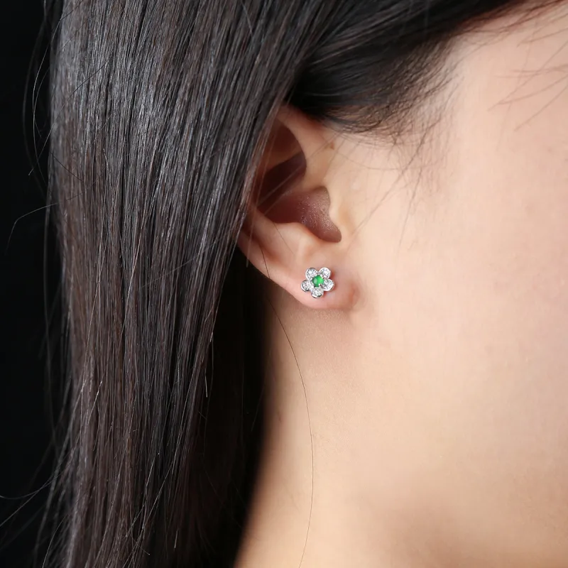 PEARL QUEEN Glutinous Jade Jadeite Stud Earrings Women's-5