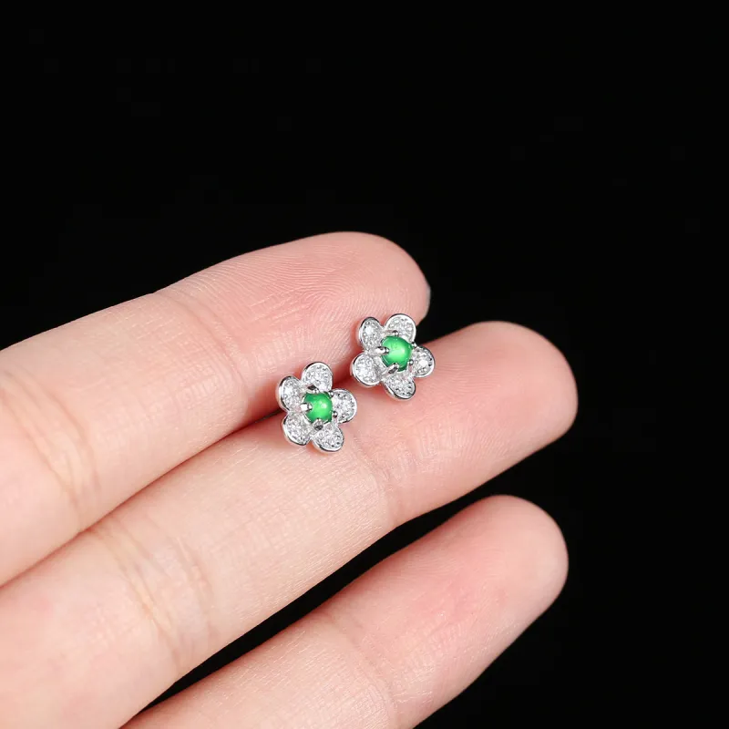 PEARL QUEEN Glutinous Jade Jadeite Stud Earrings Women's-3