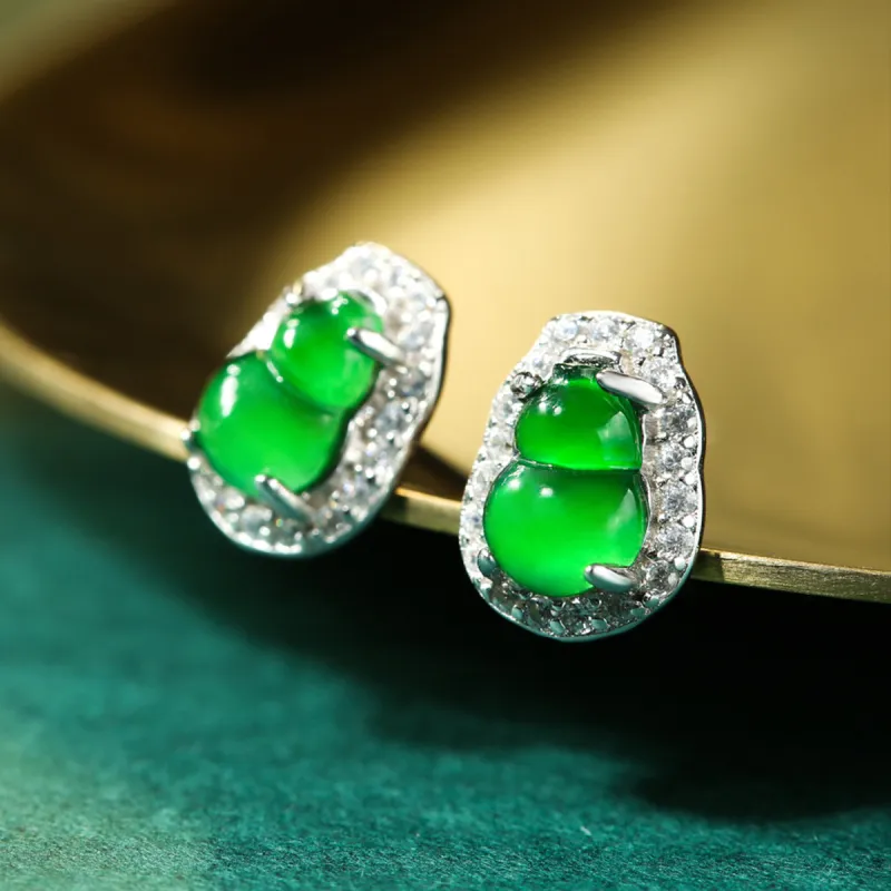 PEARL QUEEN Glutinous Jade Jadeite Stud Earrings Women's-4